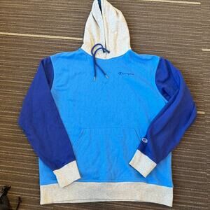Distressed Blue and grey Champion hoodie